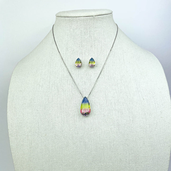 Rainbow Water Drop Necklace Set with colorful sparkle for special occasions
