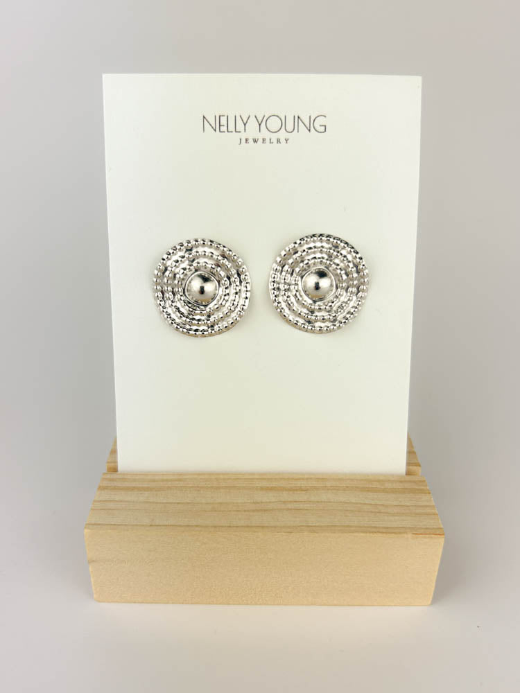 Round textured earrings white rhodium-plated for timeless elegance and everyday wear