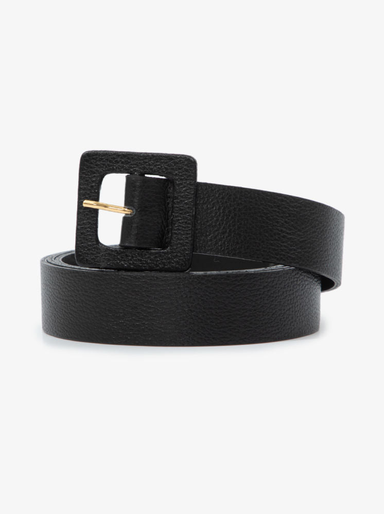 Square Buckle Leather Belt with sleek zamak buckle for polished everyday looks