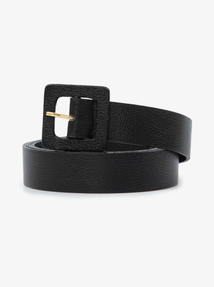 Square Buckle Leather Belt with sleek zamak buckle for polished everyday looks