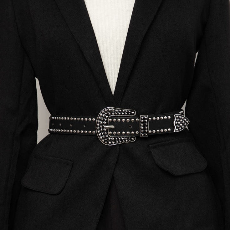 Studded belt with polished zamac details for stylish everyday wear