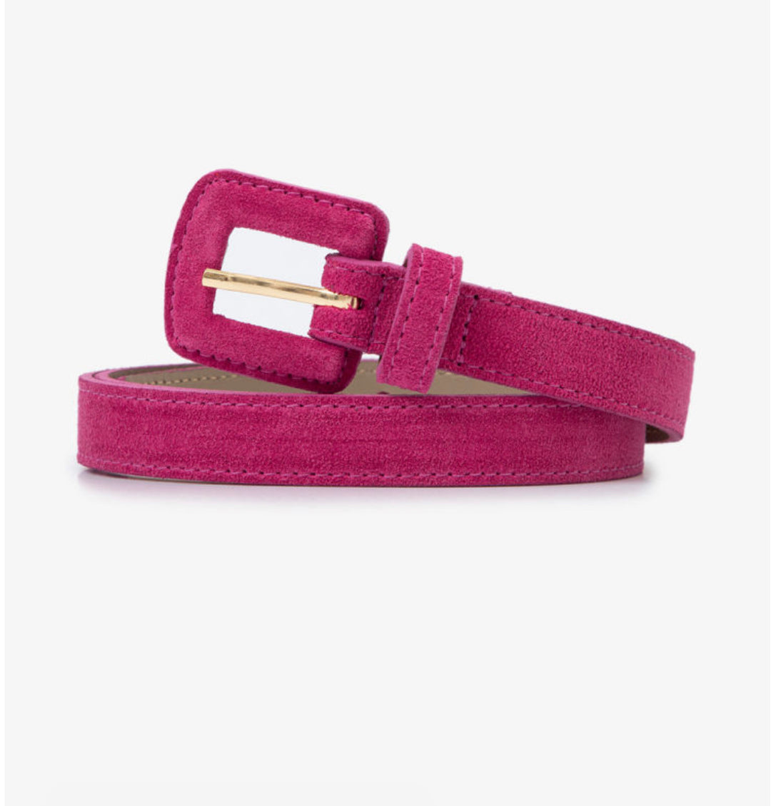Suede leather belt with adjustable pass-through design for a perfect fit