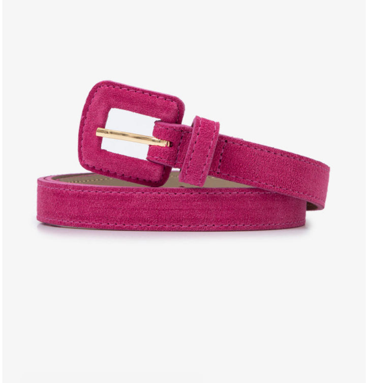 Suede leather belt with adjustable pass-through design for a perfect fit