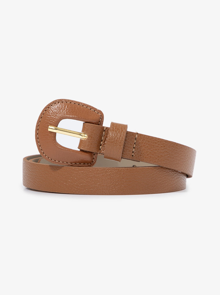 Thin Covered Buckle Belt with refined covered buckle for understated elegance