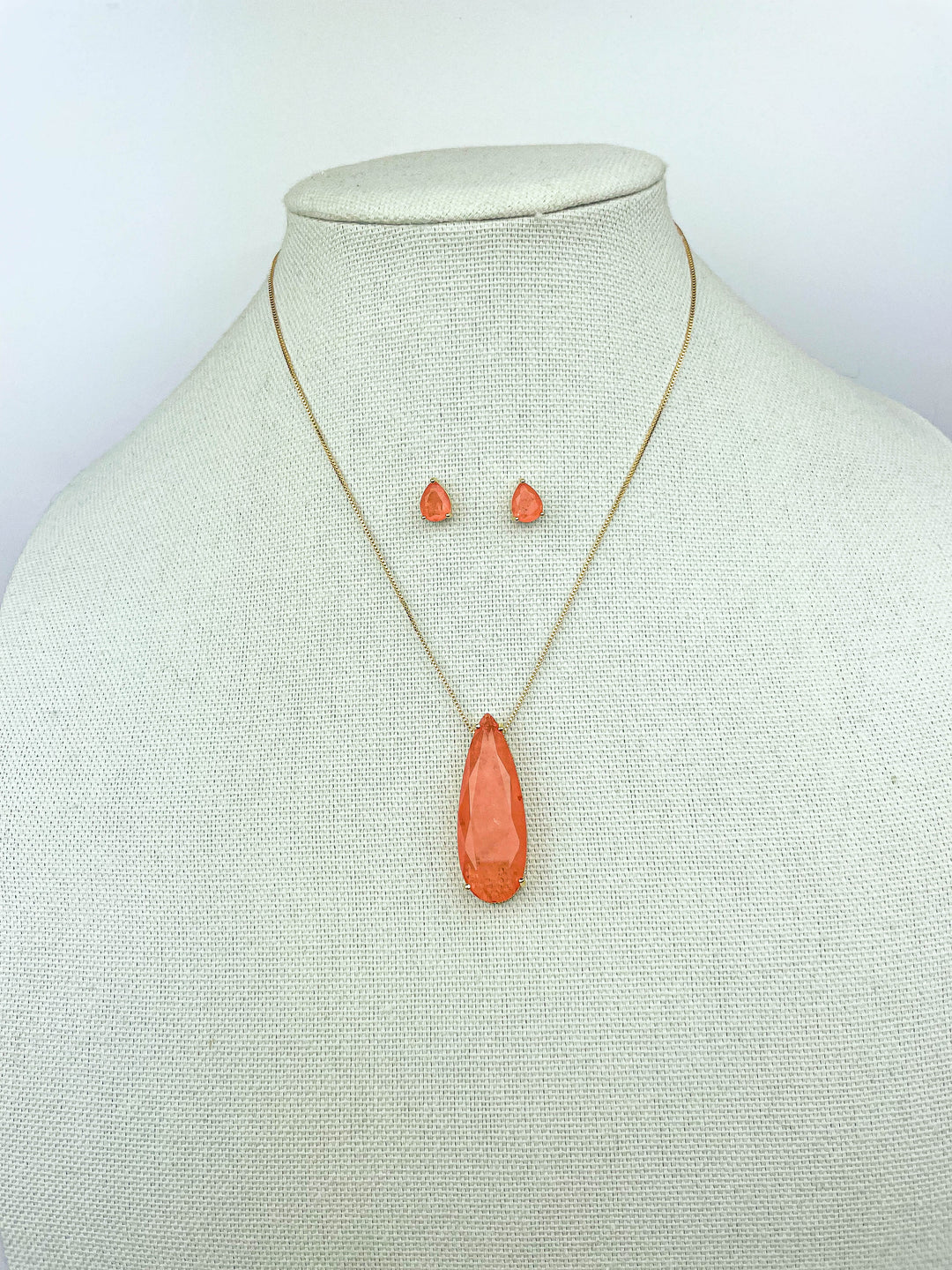 Water Drop Fusion Necklace with fusion-stone drops and matching earrings for lightweight, everyday elegance