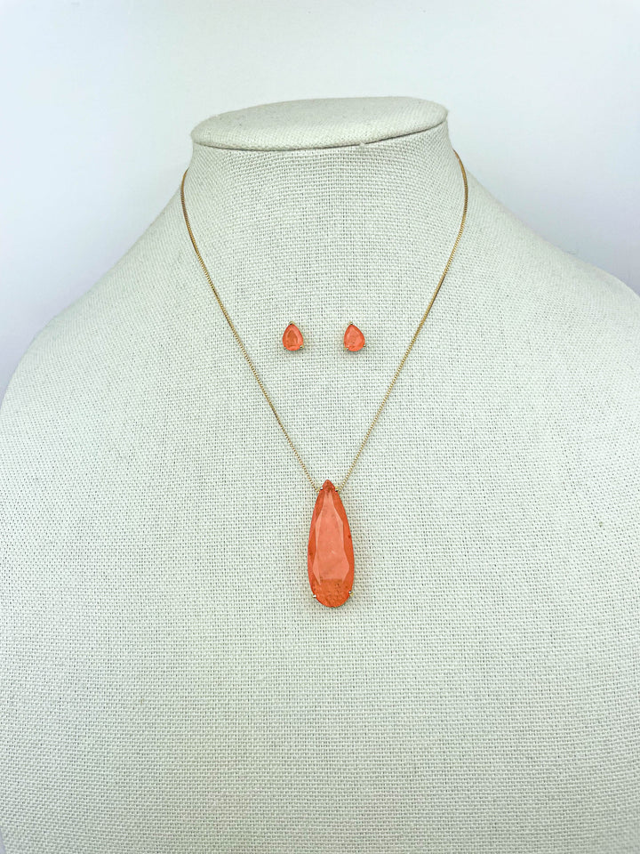 Water Drop Fusion Necklace with fusion-stone drops and matching earrings for lightweight, everyday elegance