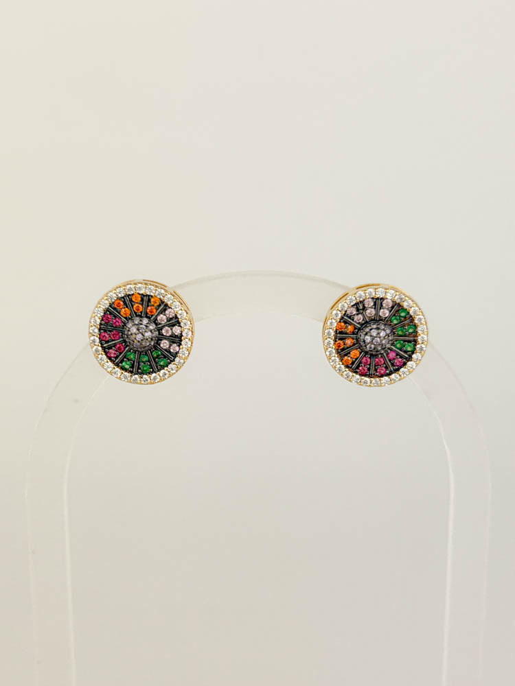 Zircon stud earrings 18K gold-plated with colorful stones for everyday elegance