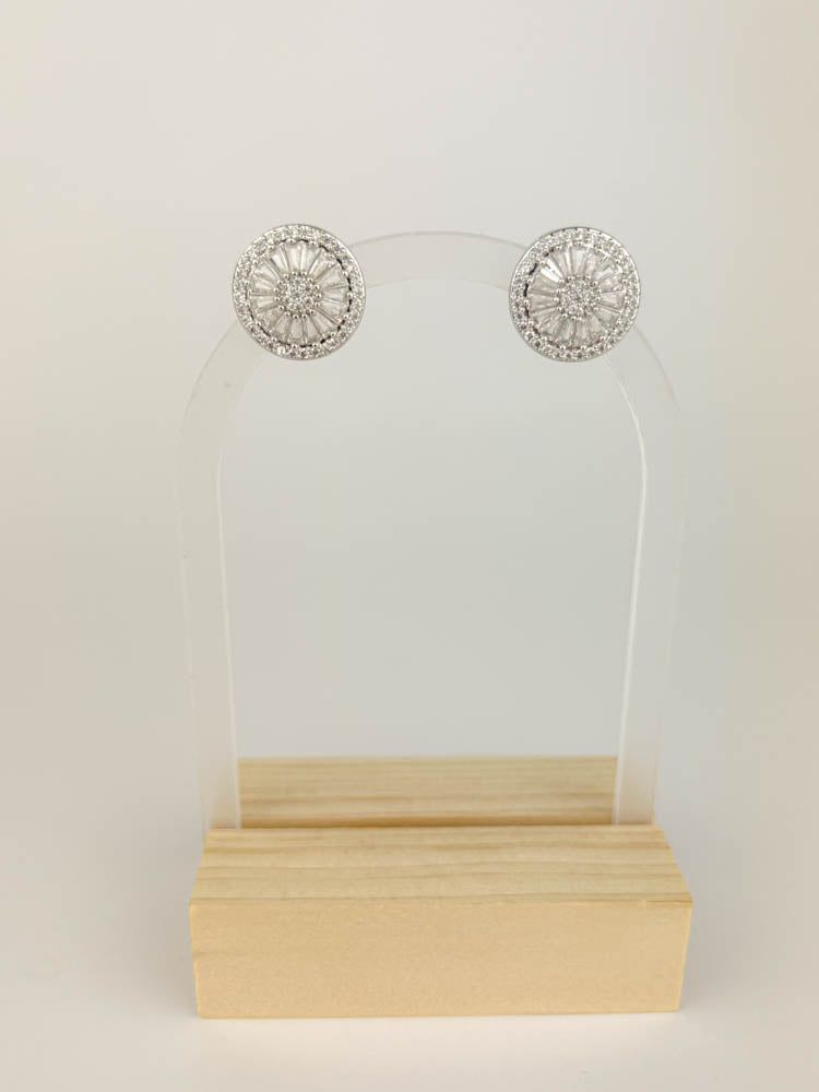 Zircon stud earrings with white rhodium finish, perfect for gifting or daily wear